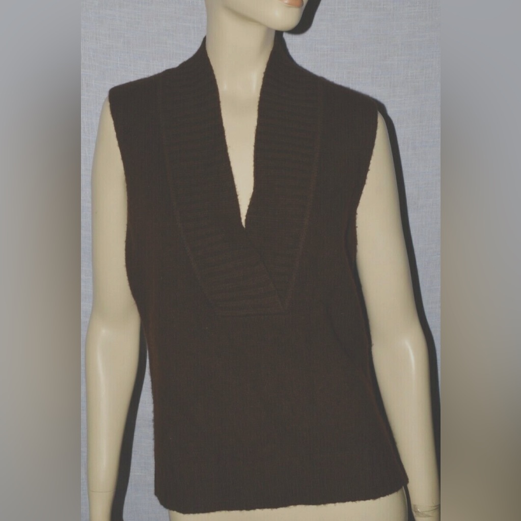 Ralph Lauren Jeans Co. Size S Small Brown Wool Cashmere Knit V Neck Vest Sweater